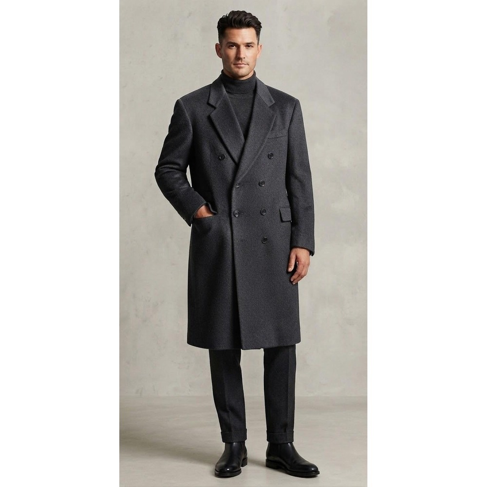 The Sovereign Overcoat Mens 48 Grey Double Breasted Wool Blend Long Trench Coat
